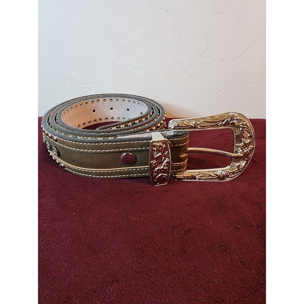 Angel Ranch Western Womens Belt Leather Studs Conchos Distressed Brown DA3742